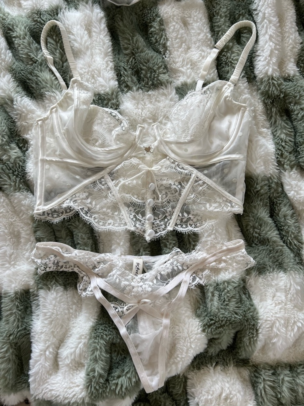 For Love and Lemons Sheer Lace Bralette and Thong Set - White